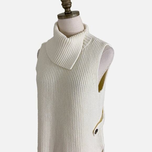 Anthro Cream Chunky Knit Sleeveless Sweater Tunic Women's Size Small Turtleneck - Picture 3 of 9